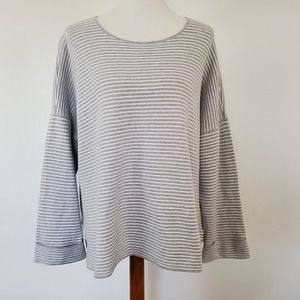 Eileen Fisher Striped Pullover Sweater Womens XL Gray White Thick Long Sleeve